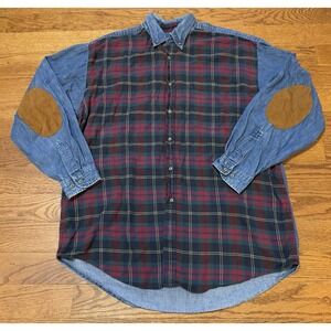 VTG Tango Max Rabb Color Block Size Large Button Down Shirt Chambray Cotton Mens